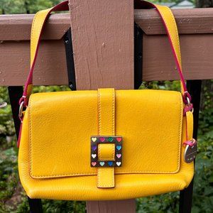 Vintage Dooney & Bourke Yello Y2K Mini Baguette Shoulder Bag Heart Clasp